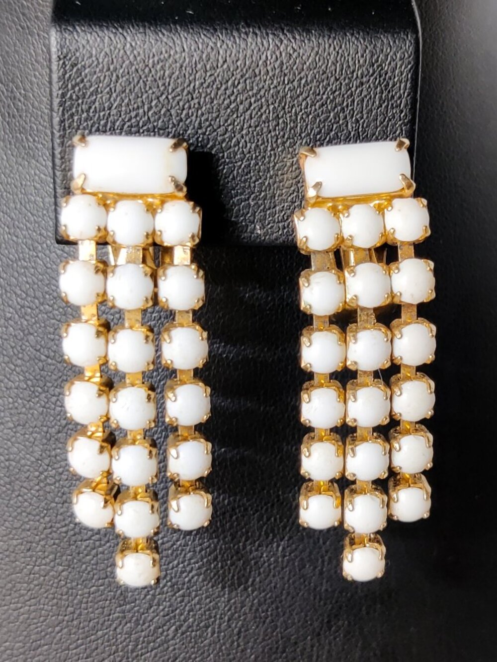 Vintage Milk Glass Waterfall Clip-On Earrings
